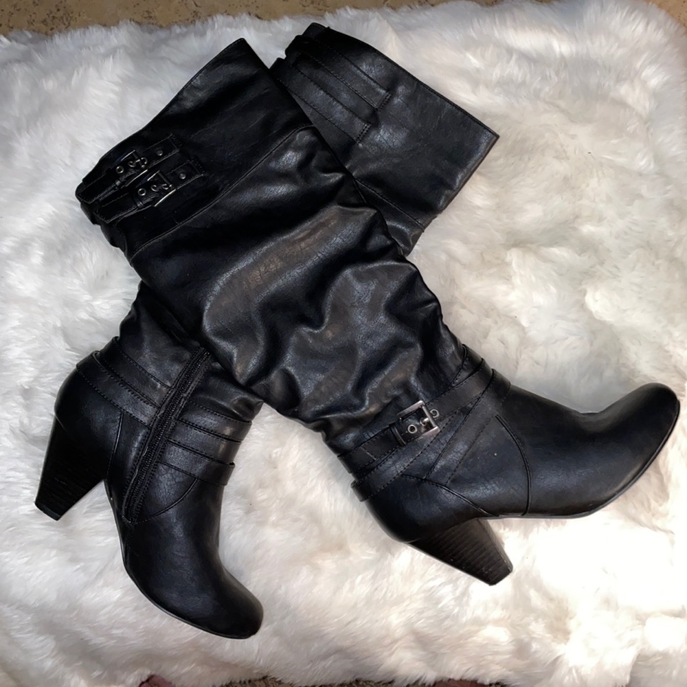 Rampage, 6.5, black, strappy detailing w/ buckles